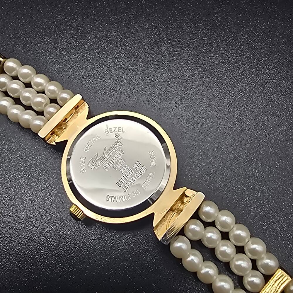 Galaxie by Elgin Faux Pearl Women's Watch Gold Tone Rhinestone WORKS - Picture 2 of 7